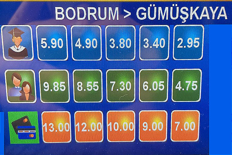Bodrum - Gümüşlük - Gümüşkaya dolmuş ücretleri