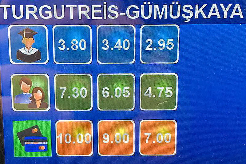 Turgutreis - Gümüşlük - Gümüşkaya dolmuş ücretleri