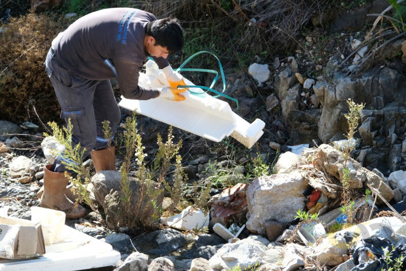 White goods packaging wastes in the creek bed in Bodrum