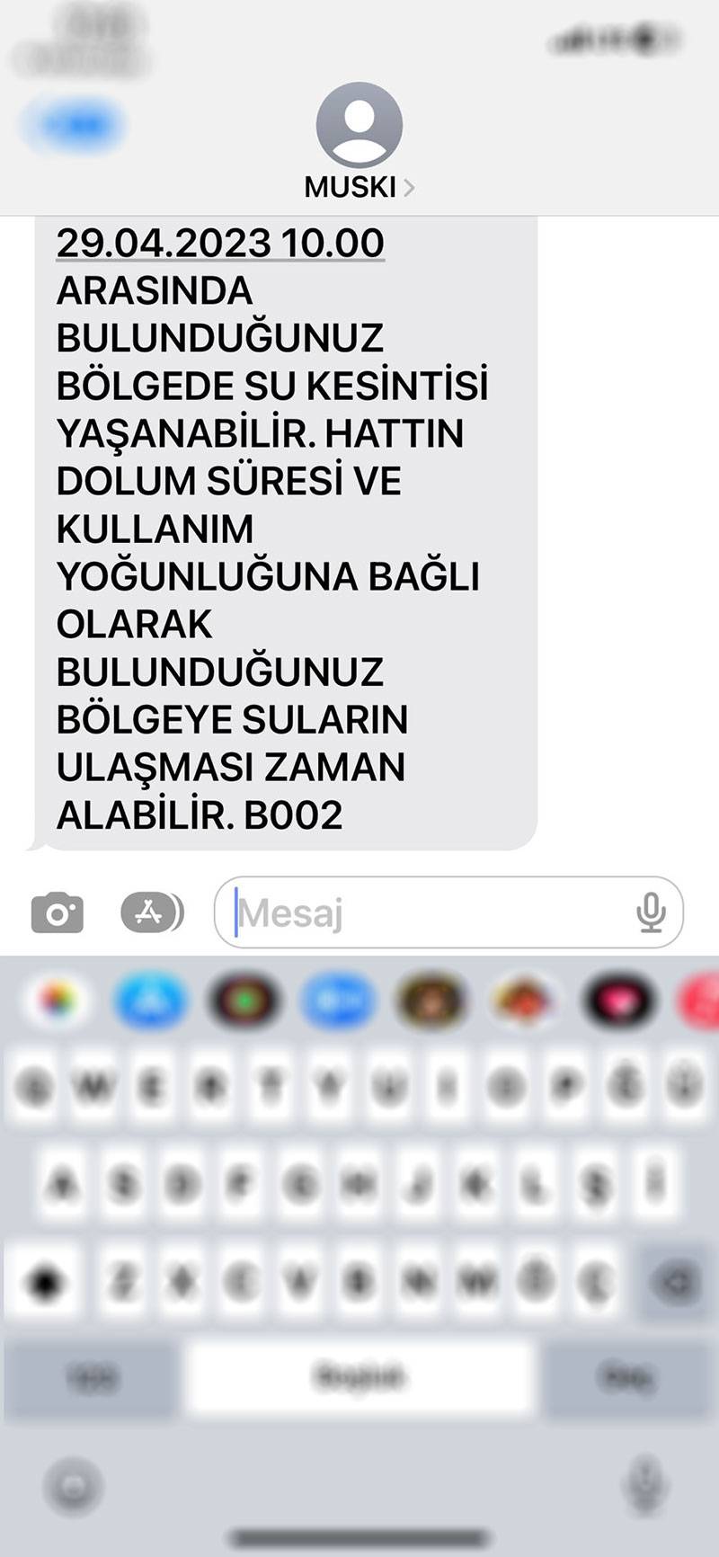 MUSKI, SMS, Bodrum su kesintisi 2