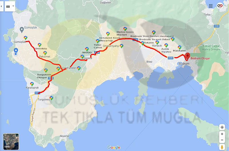 Bodrum - Gümüşlük dolmuş güzergahı