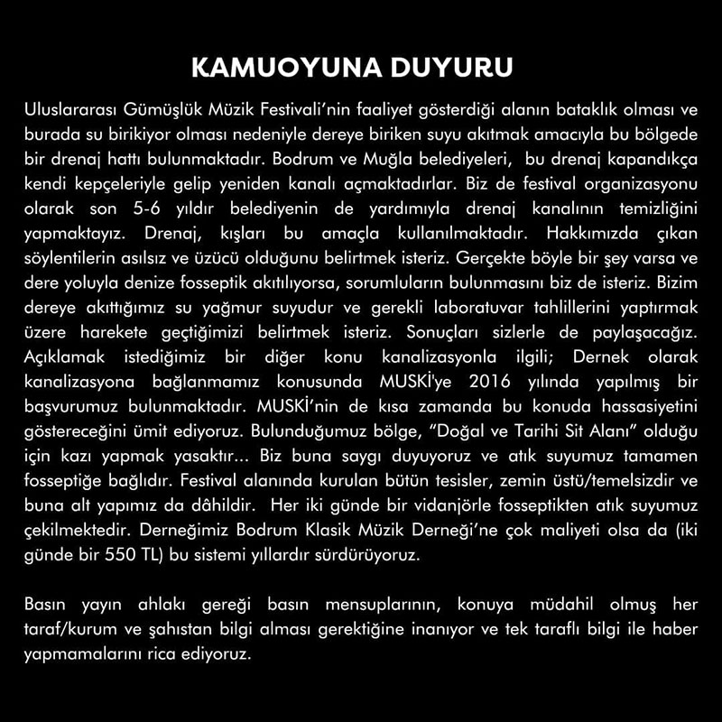 Statement from the International Gümüşlük Music Festival