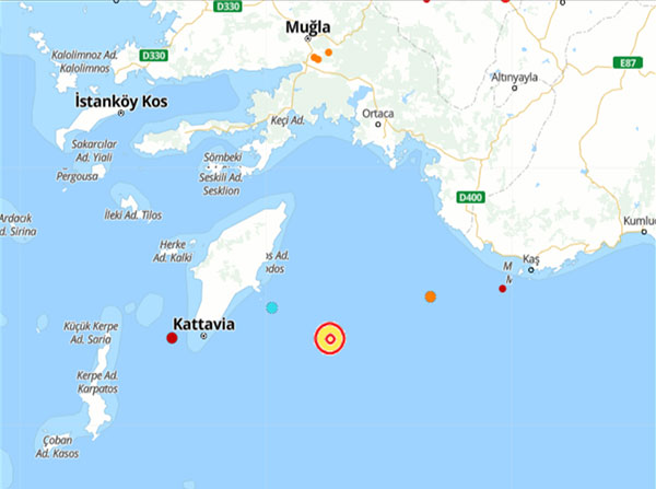 Muğla açıklarında 5.4 büyüklüğünde deprem, 25 Ocak 2023 - GHA