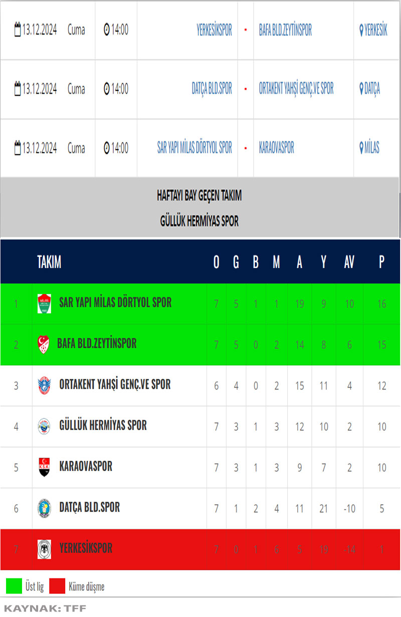 TFF BAL 9. Bölge 3. Grup 2021-2022 sezonu Puan Tablosu