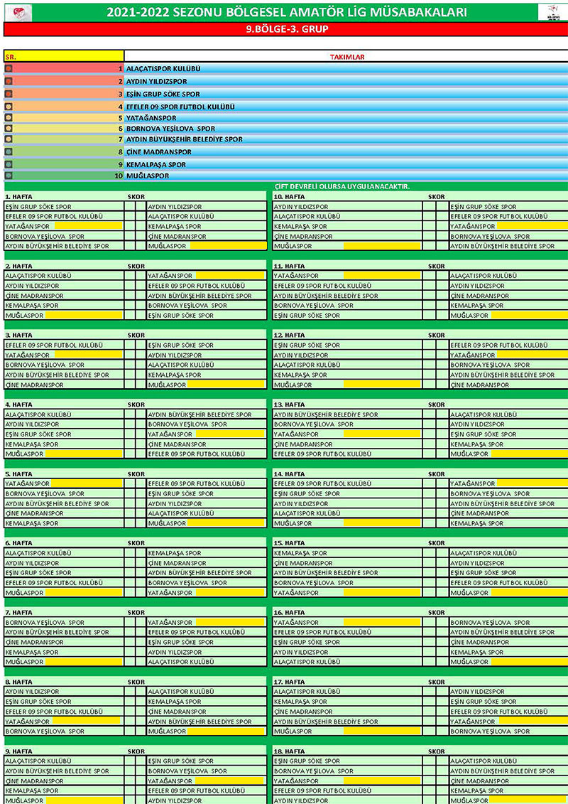 BAL 9. Bölge, 3. Grup 2021-2022 sezonu fikstür