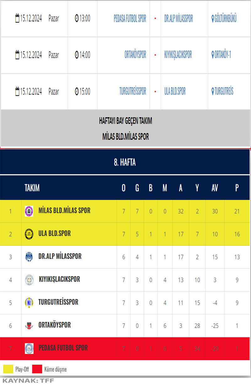 TFF BAL 9. Bölge 3. Grup 2021-2022 sezonu Puan Tablosu