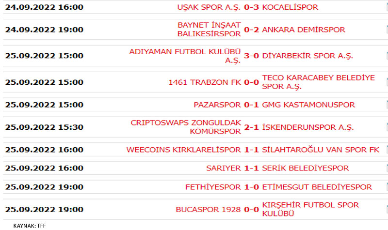 2. Lig Fikstür