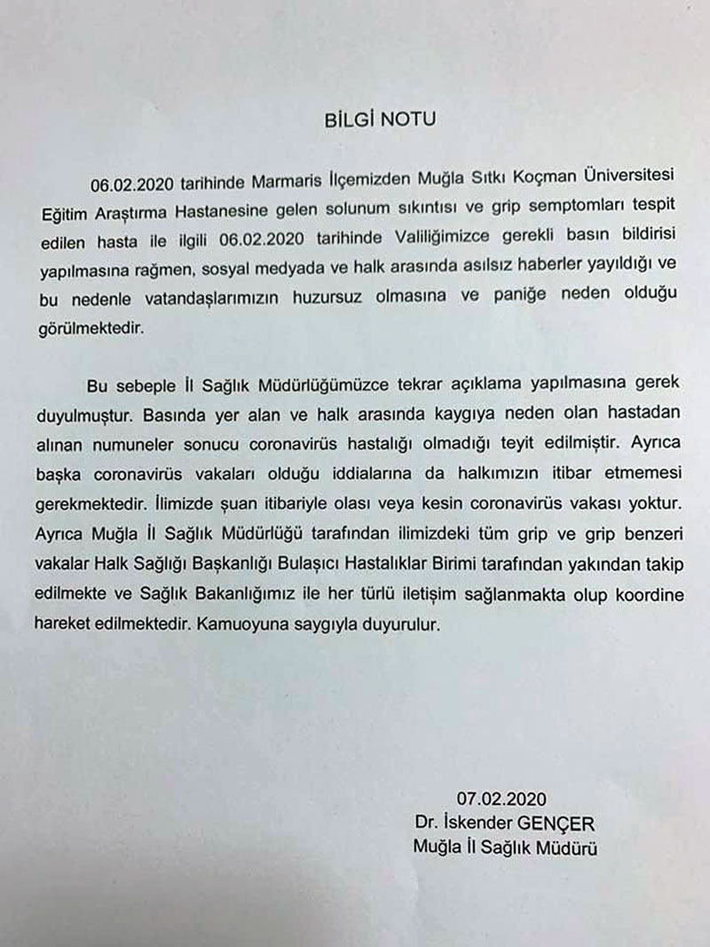 Muğla Korona virüs açıklaması