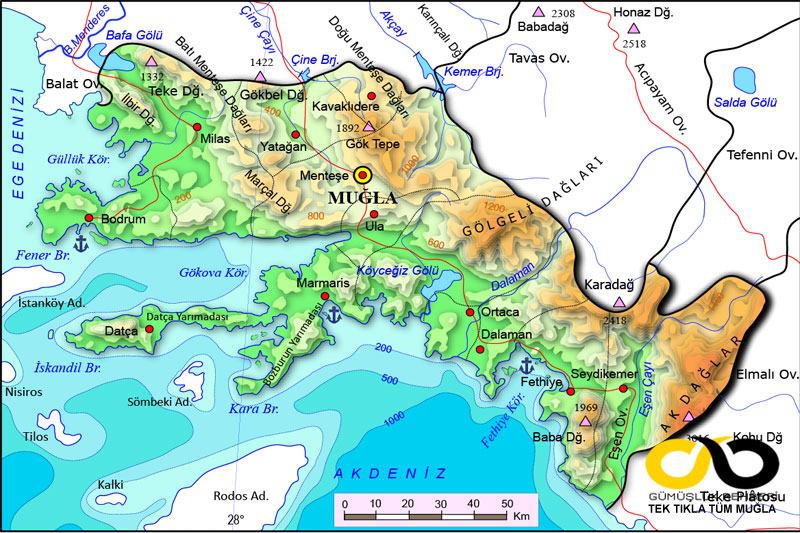 Muğla coğrafi haritası