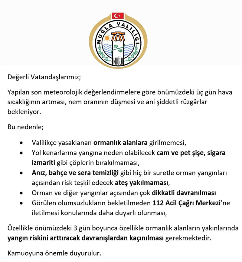 Muğla Valiliği'nden yapılan açıklama, 15 Temmuz 2022