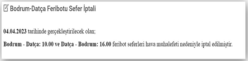 MBB feribot seferi uyarısı, 03 Nisan 2023 - 48 Haber Ajansı