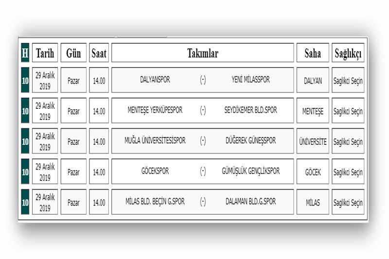 Muğla Süper Amatör Küme Fikstür 2019 - 2020