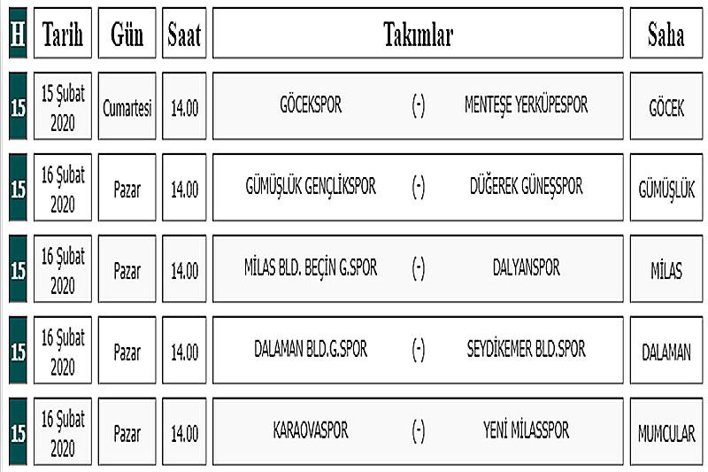 Muğla Süper Amatör Küme Fikstür