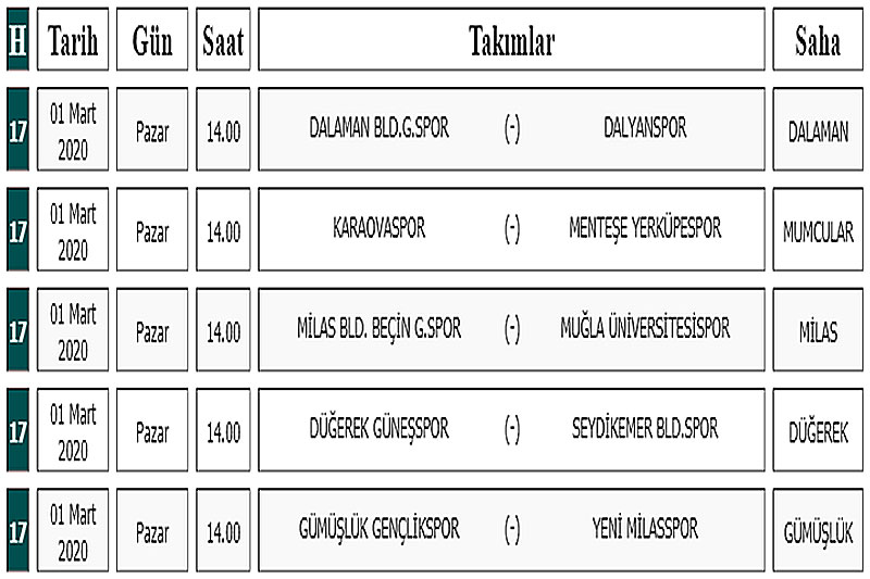 Muğla ASKF Fikstür