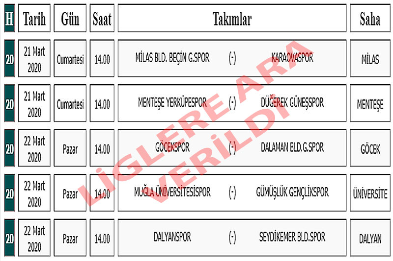 Muğla Süper Amatör Küme Fikstür