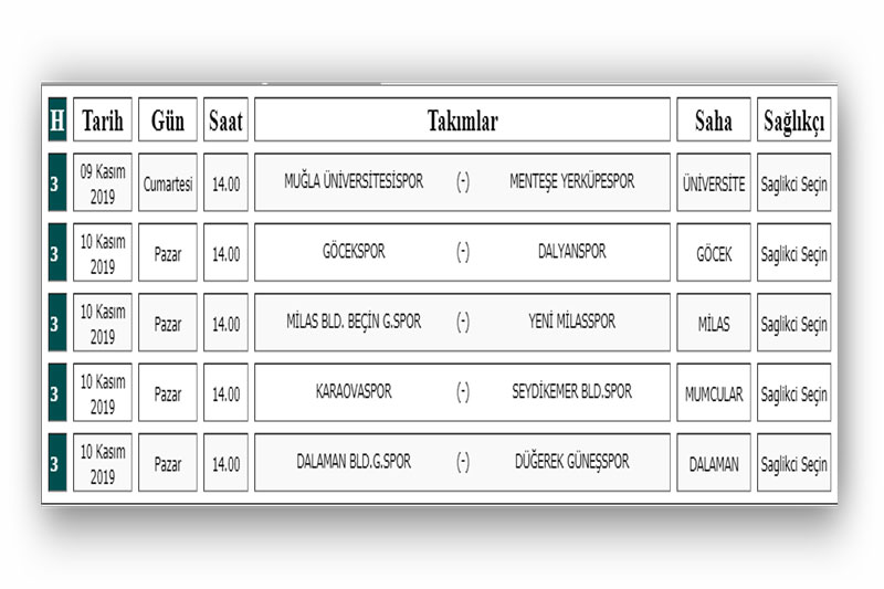 Muğla Süper Amatör Küme 2019-2020 fikstür 2. hafta