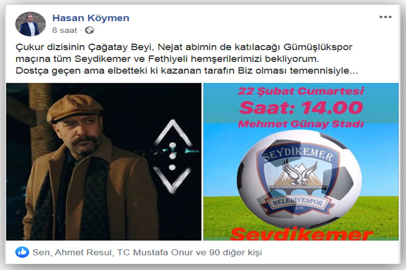 Seydikemer Belediyespor Kulübü Başkanı Hasan Köymen'in mesajı
