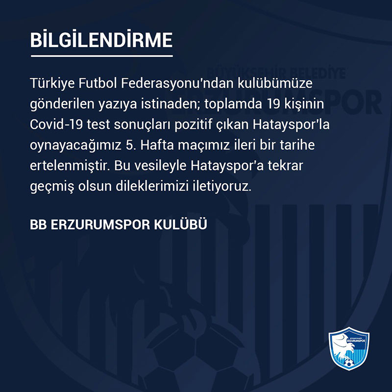 B.B.Erzurumspor covid-19 açıklaması