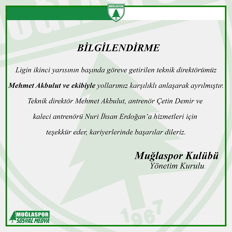 Muğlaspor'da teknik heyetle yollar ayrıldı