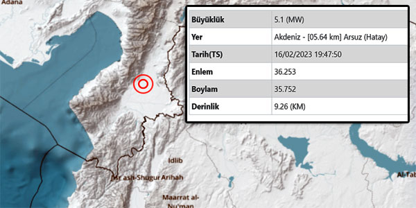 Hatay'da 5.1 büyüklüğünde artçı deprem, 16.02.2023