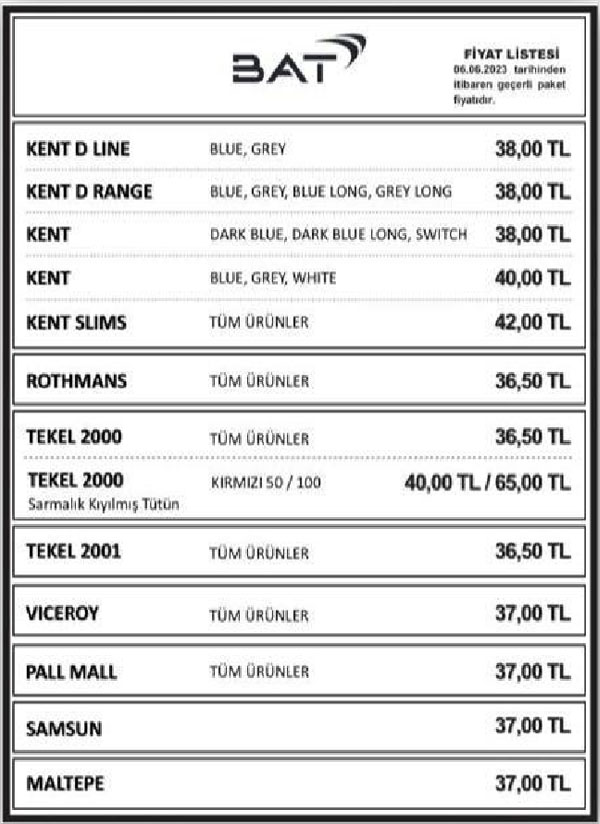 BAT 2023 Haziran Fiyat Listesi