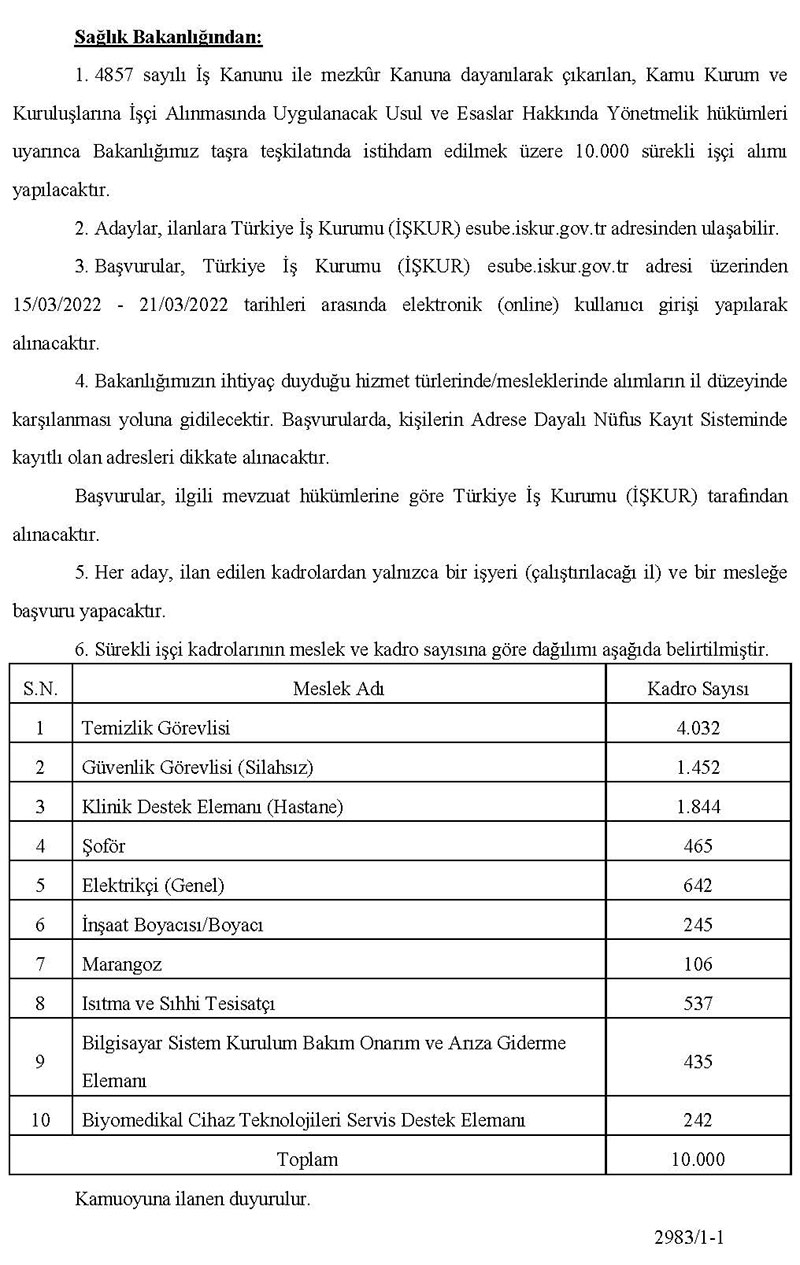 Sağlık Bakanlığı kadroları için toplam 20 bin persınel alınacak 3