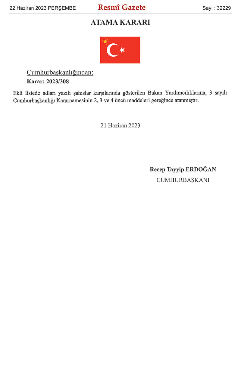 Yeni bakan yardımcıları, Haziran 2023 - Resmi Gaete 1