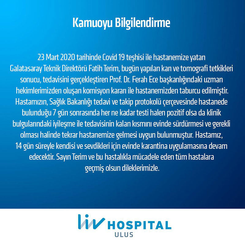 Liv Hospital Fatih Terim açıklaması