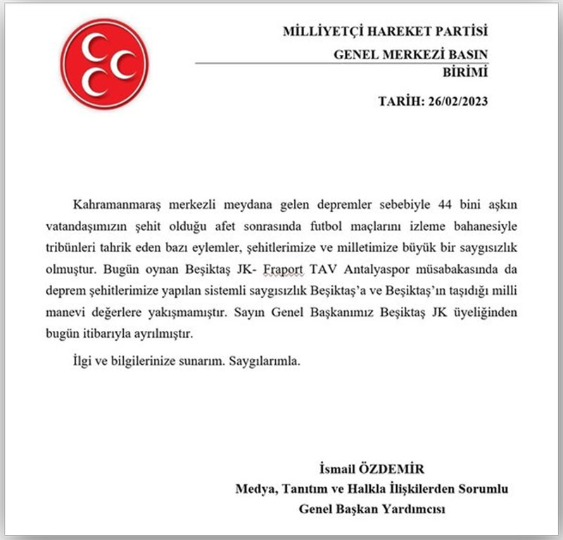 MHP Genel Başkanı Devlet Bahçeli, BJK istifa açıklaması