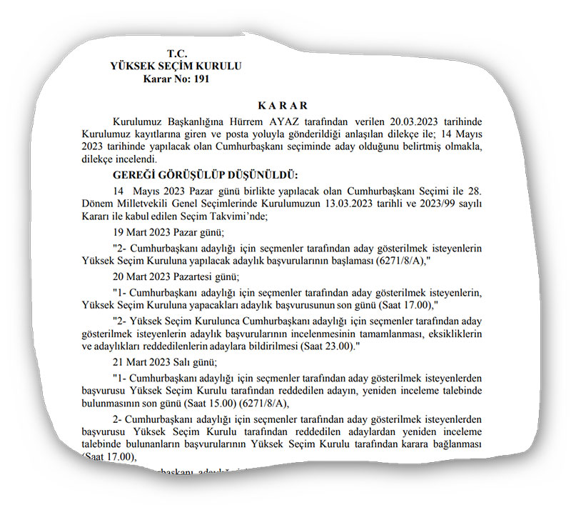 YSK Hürrem Ayvaz kararı, 21 Mart 2023