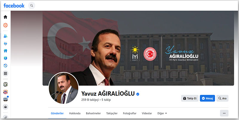 İYİ Parti İstanbul Milletvekili Yavuz Ağıralioğlu, Facebook profili