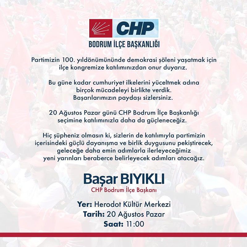 CHP Bodrum ilçe kongresi davetiye